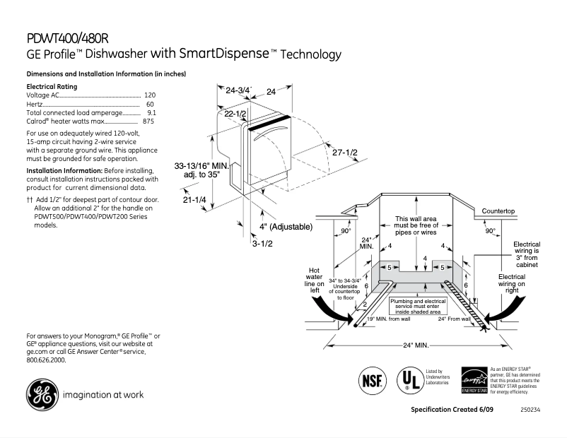 Imagen de la primera página del manual del dispositivo Profile PDWT400RWW