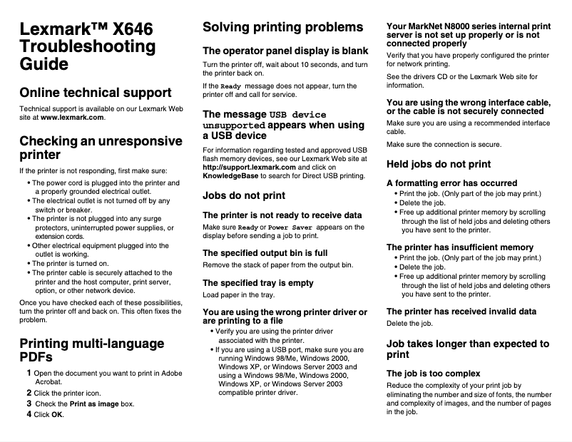 Imagen de la primera página del manual del dispositivo X646