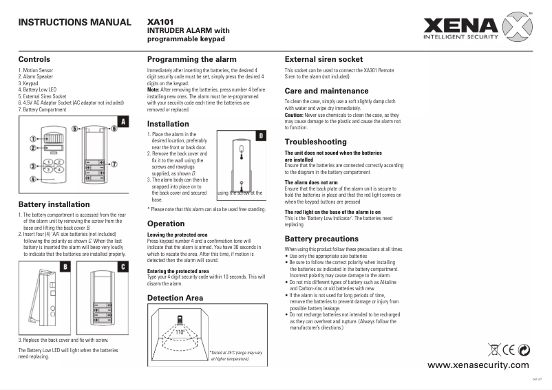 Imagen de la primera página del manual del dispositivo XA101