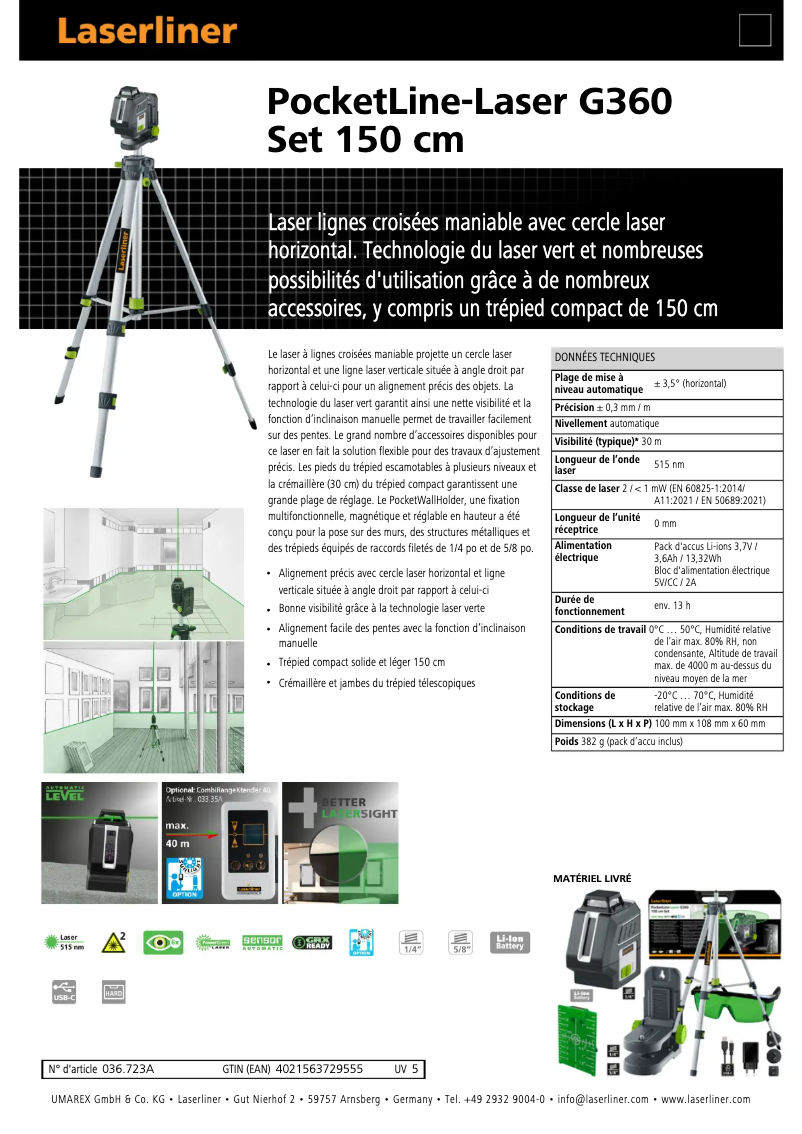 Imagen de la primera página del manual del dispositivo PocketLine-Laser G360