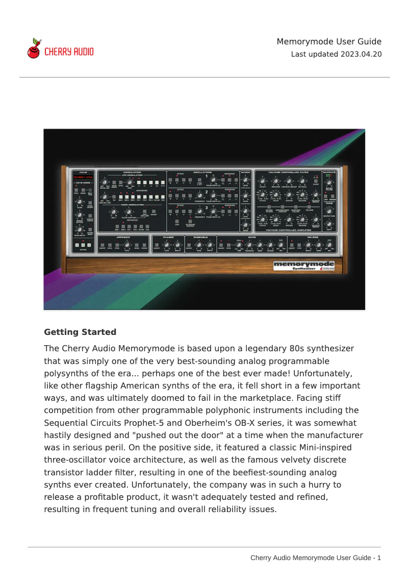 Página 1 del manual Manual de usuario Cherry Audio Memorymode