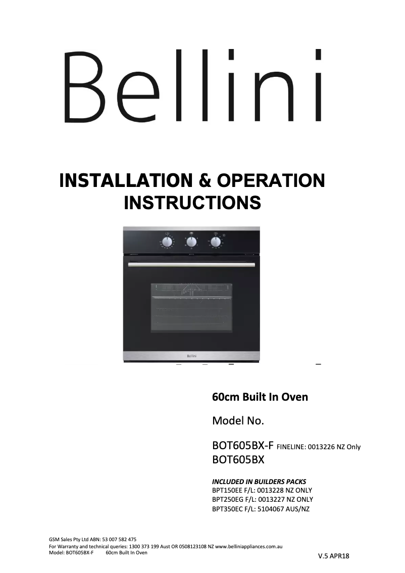 Página 1 del manual Manual de usuario Bellini BOT605BX