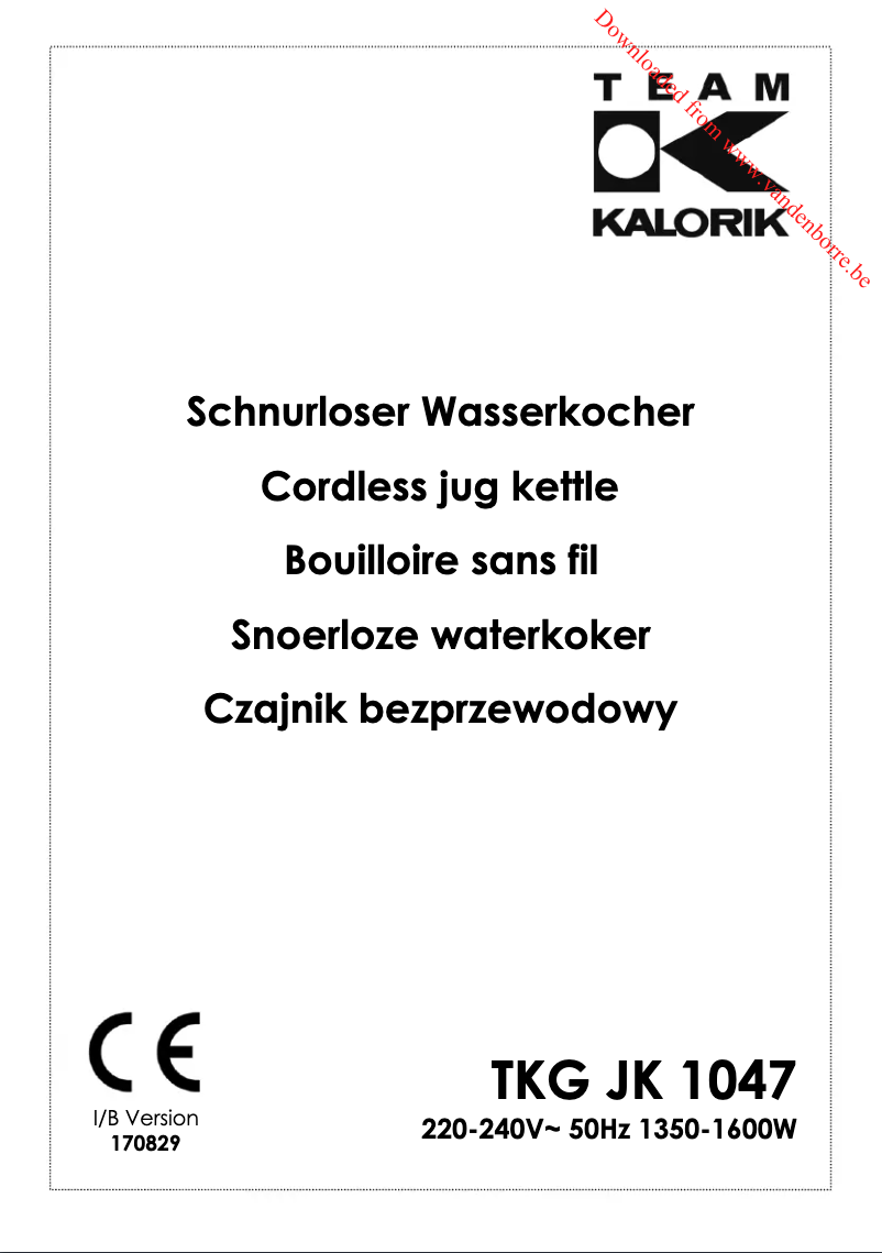 Imagen de la primera página del manual del dispositivo TKG JK 1047B