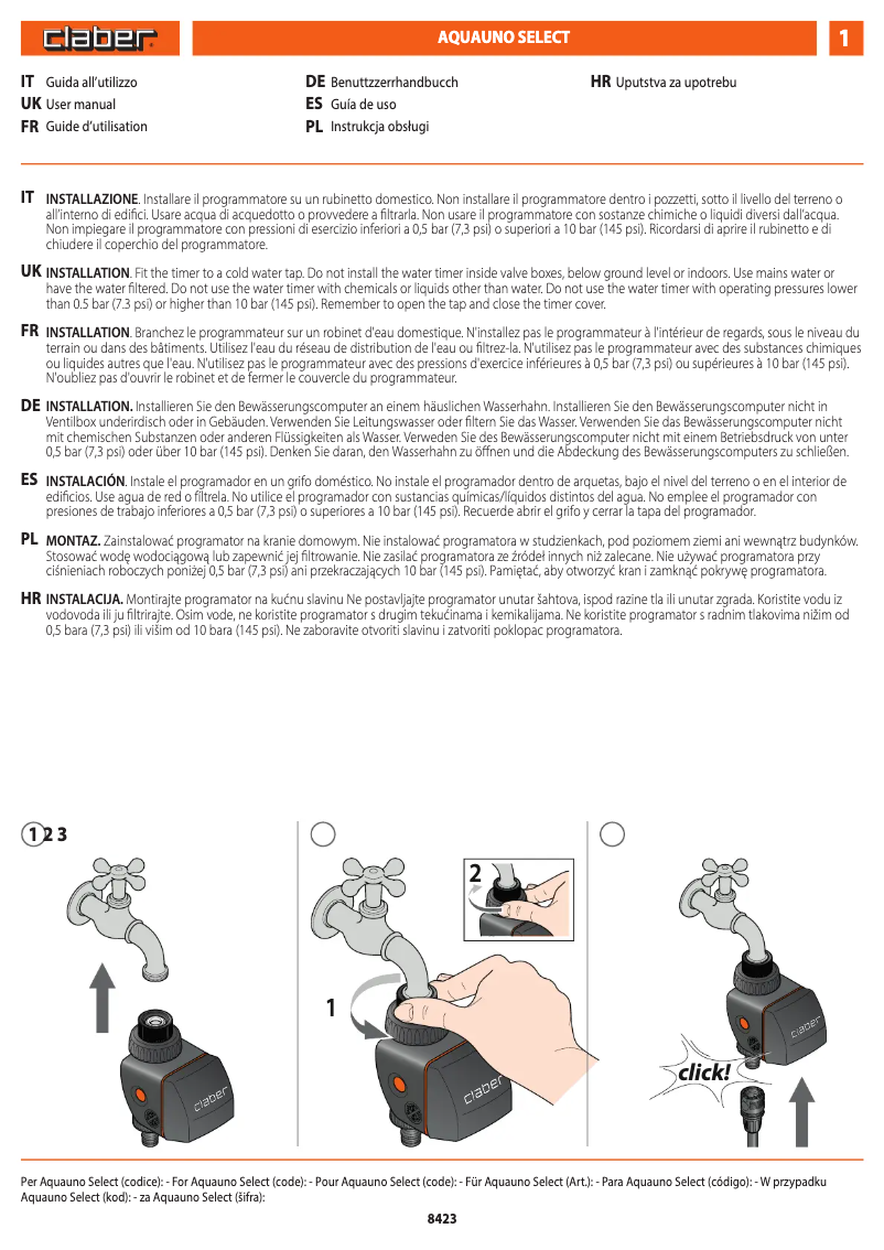 Imagen de la primera página del manual del dispositivo Select 8425