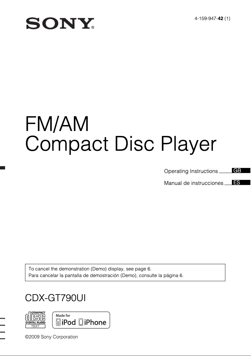 Imagen de la primera página del manual del dispositivo CDX-GT790UI