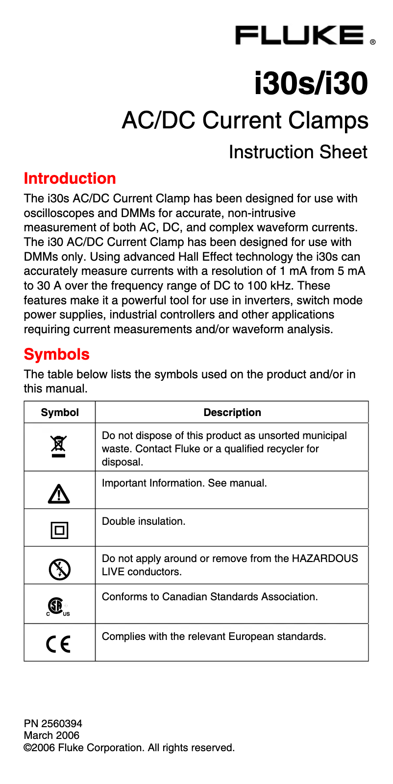 Página 1 del manual Instrucciones / montaje Fluke i30