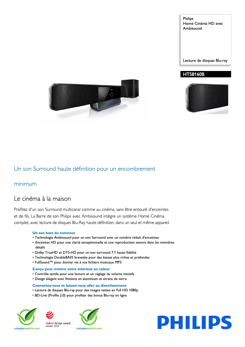 Página 1 del manual Ficha técnica Philips HTS8160B