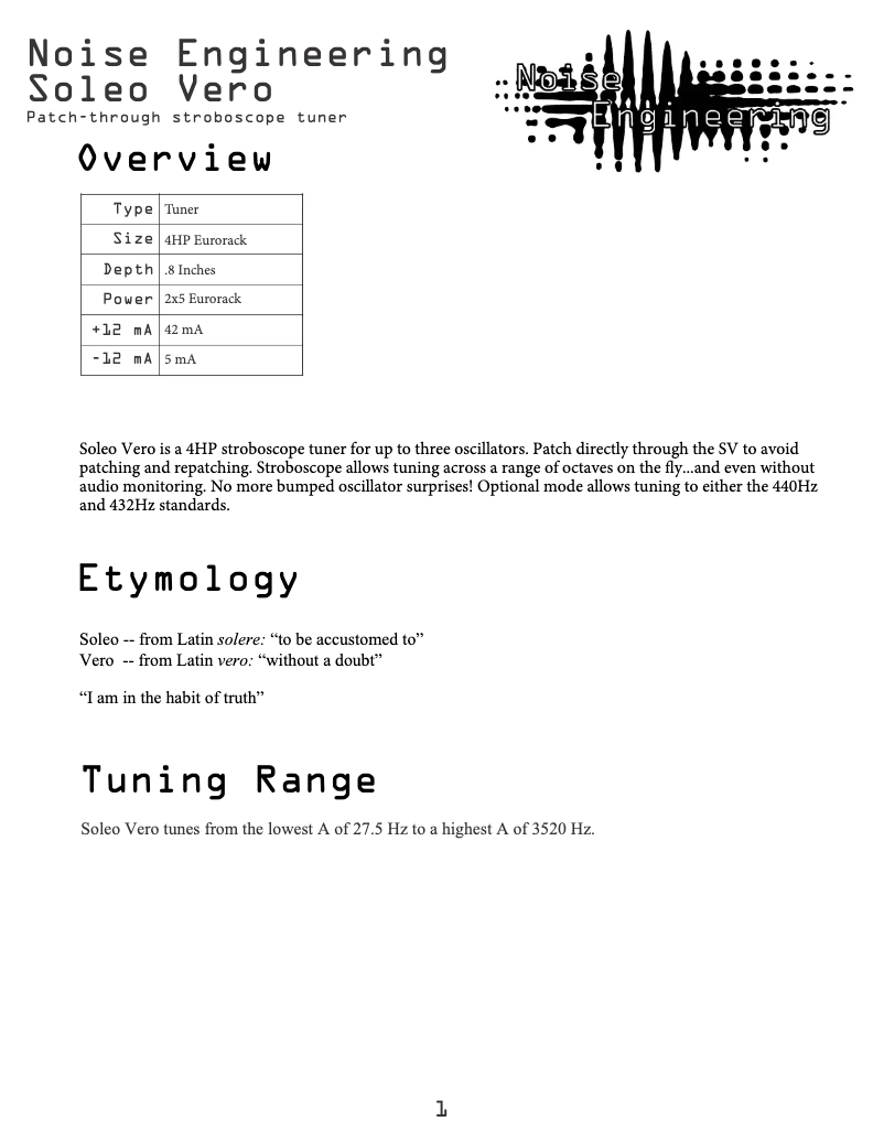 Página 1 del manual Manual de usuario Noise Engineering Soleo Vero