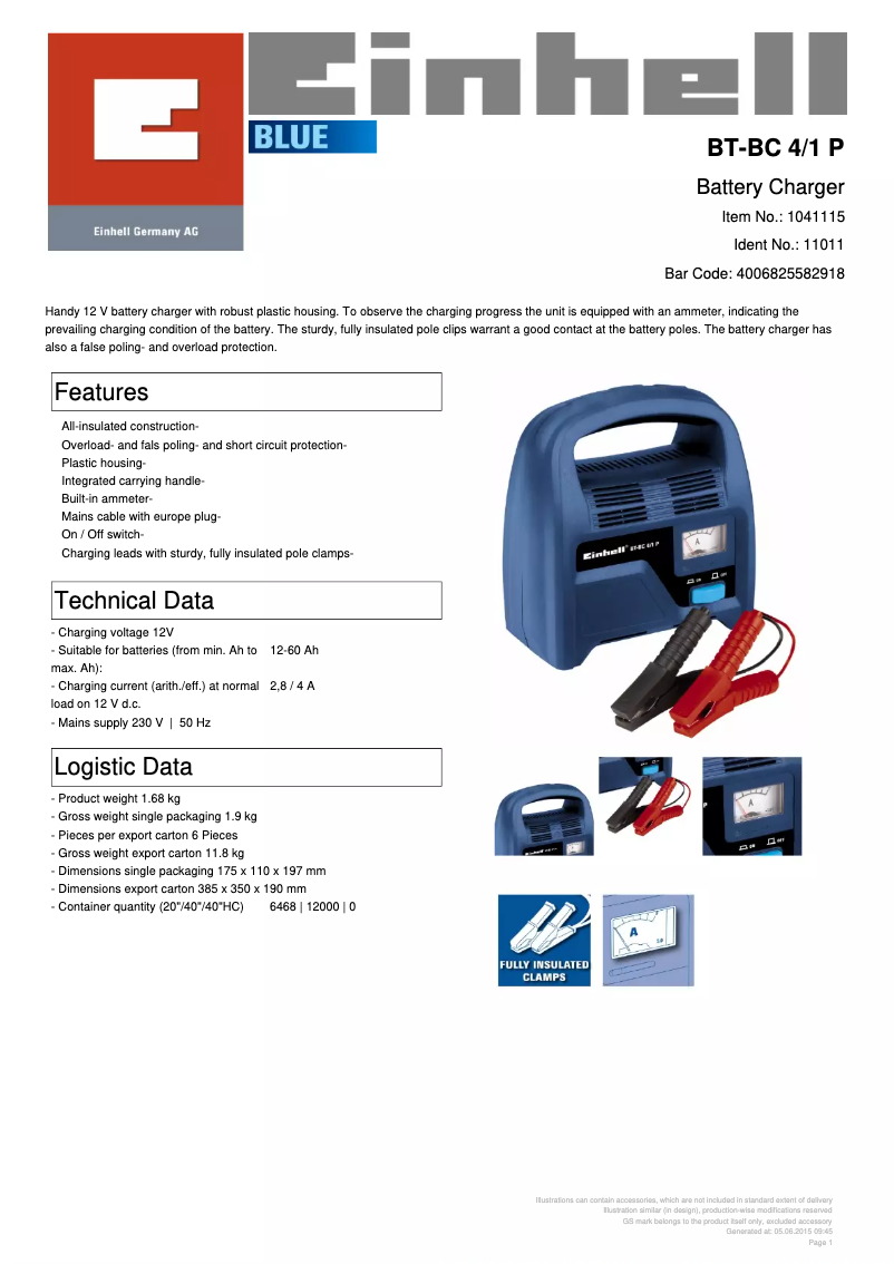Página nº 1 - Ficha técnica Einhell BT-BC 4/1 P