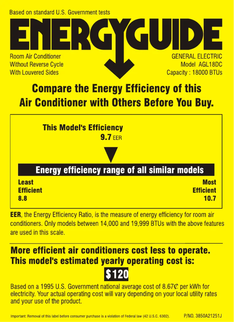 Página 1 del manual Etiqueta energética GE AGL18DC