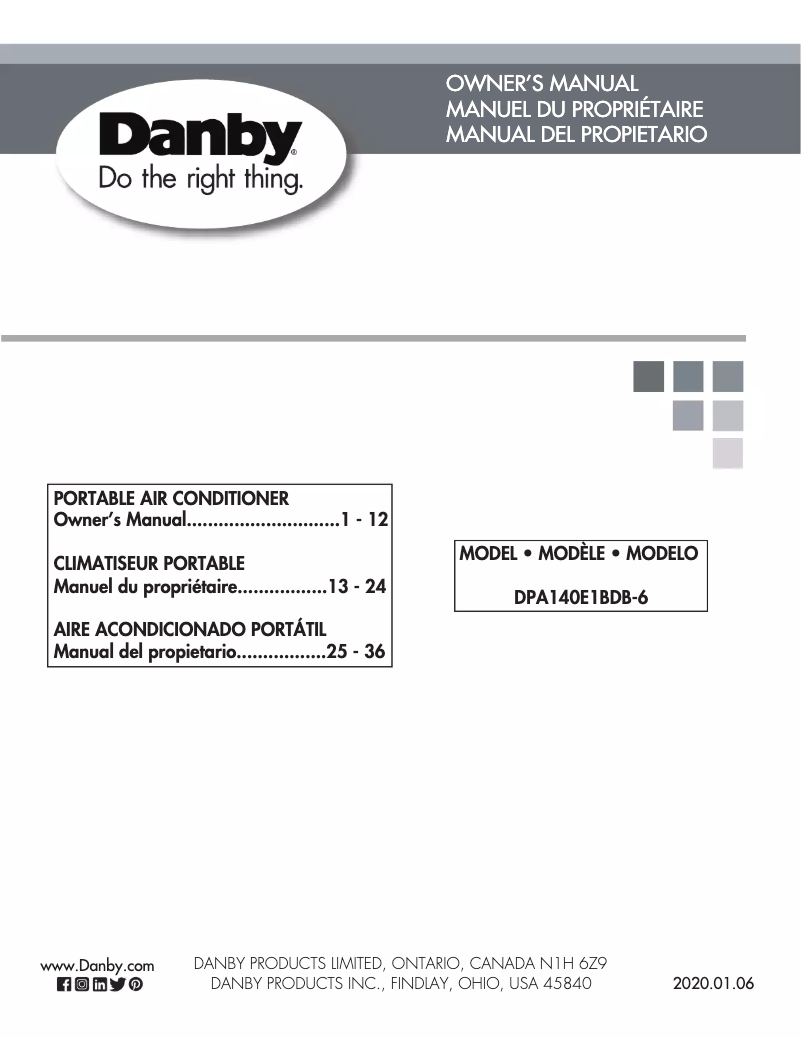 Página 1 del manual Manual de usuario Danby DPA140E1BDB-6