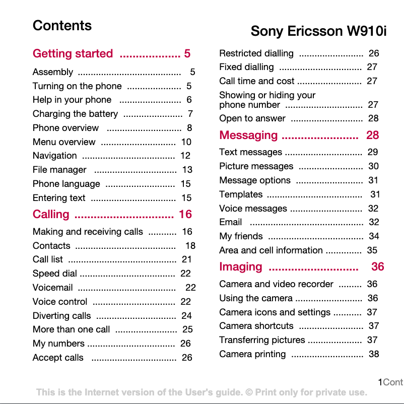 Imagen de la primera página del manual del dispositivo Ericsson W910i