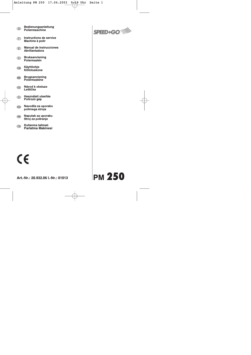 Imagen de la primera página del manual del dispositivo PM 250