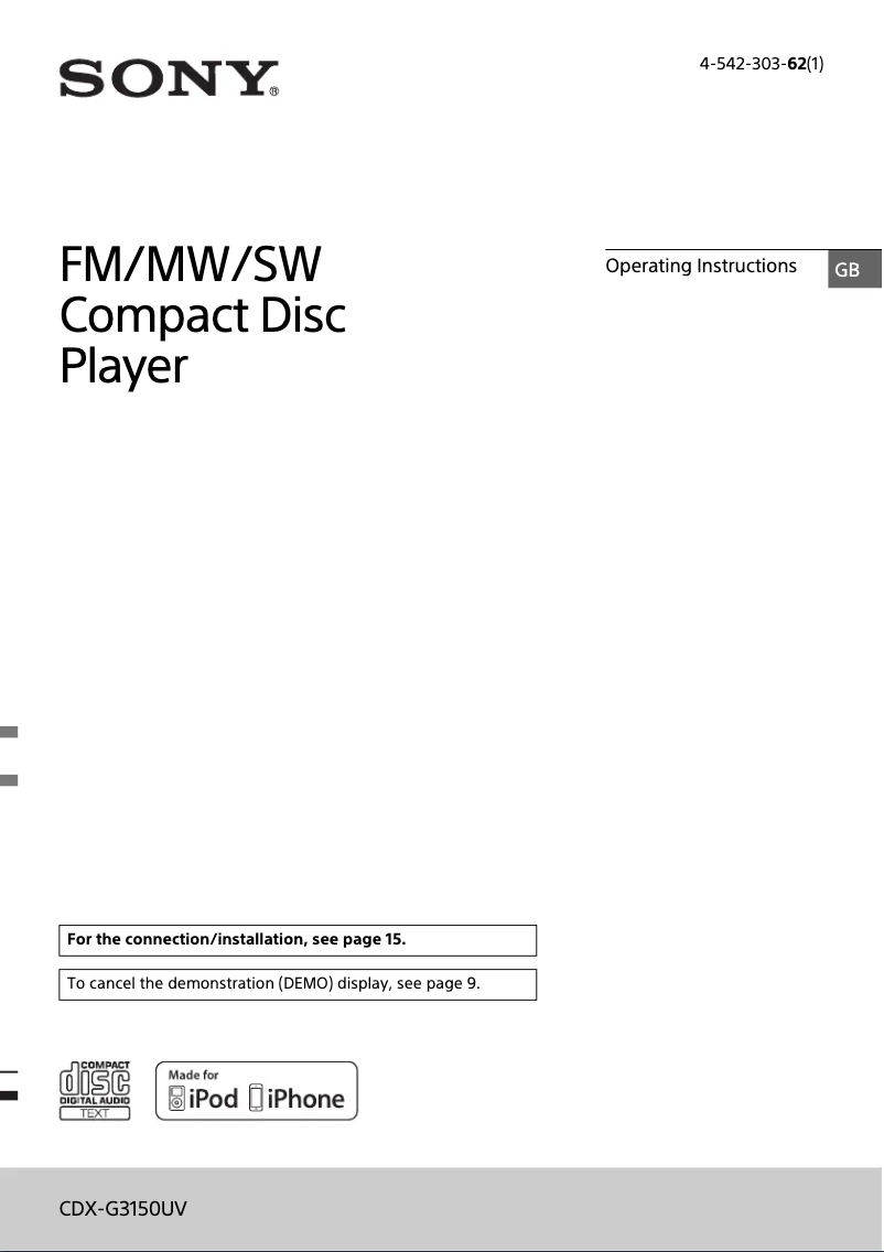 Imagen de la primera página del manual del dispositivo CDX-G3150UV