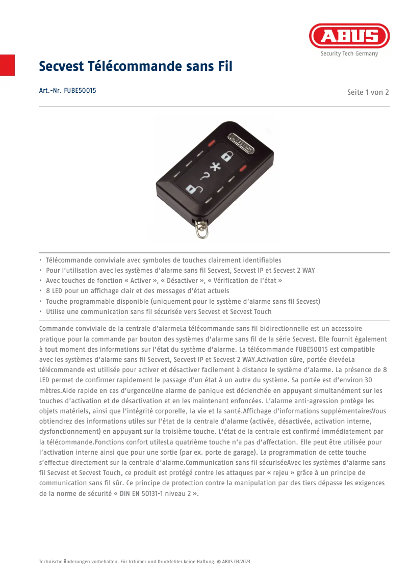 Imagen de la primera página del manual del dispositivo FUBE50015