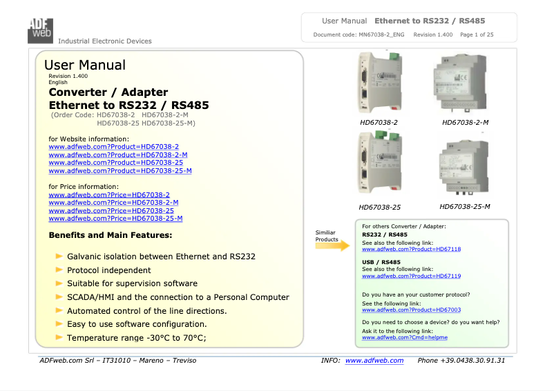 Imagen de la primera página del manual del dispositivo HD67038
