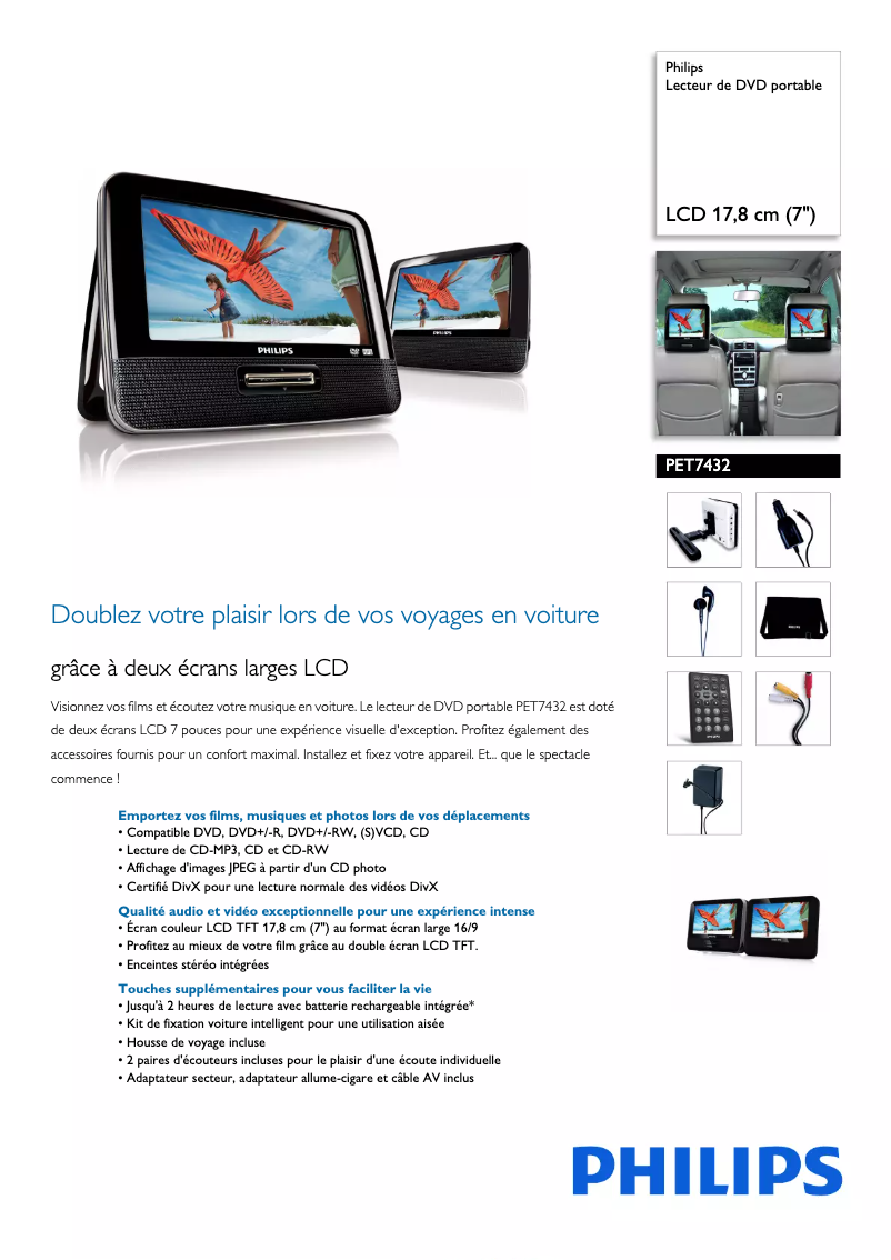 Página 1 del manual Ficha técnica Philips PET7432