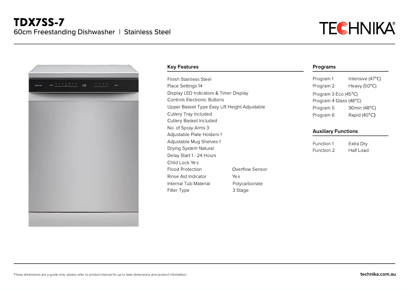 Página 1 del manual Ficha técnica Technika TDX7SS-7