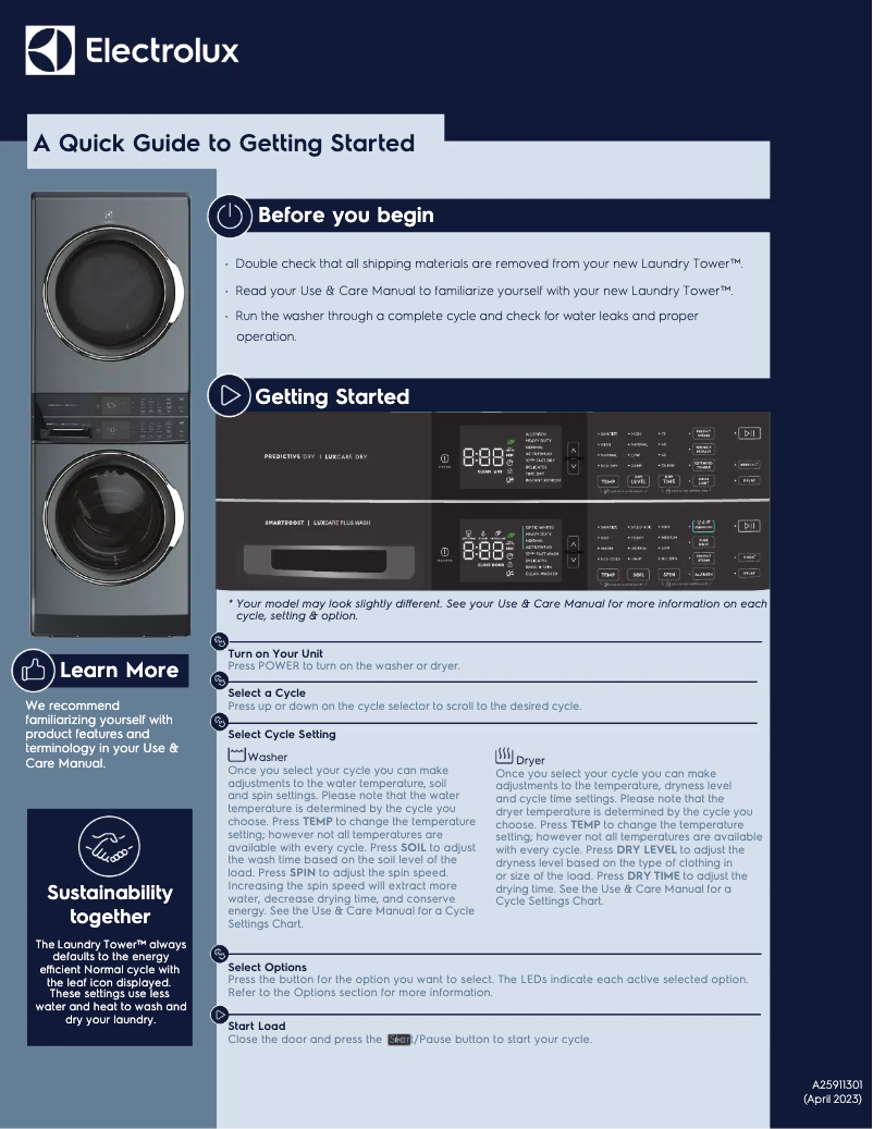 Página 1 del manual Guía de inicio rápido Electrolux ELTE7600AT