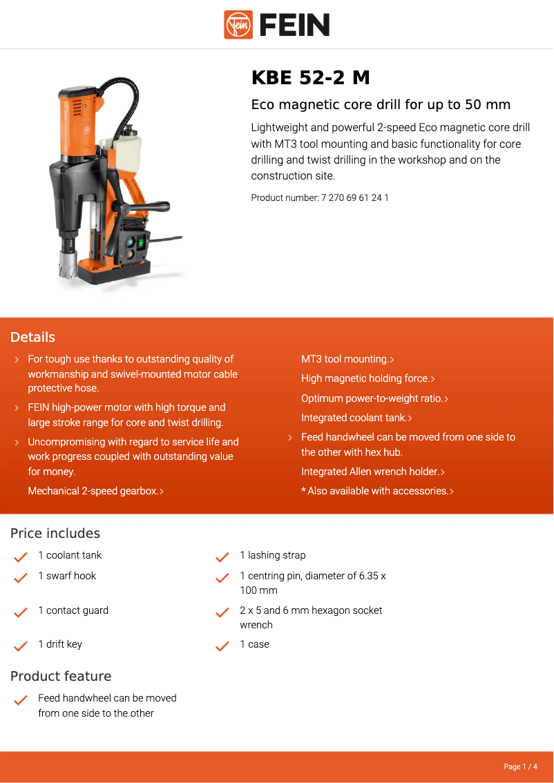 Página 1 del manual Ficha técnica Fein KBE 52-2 M
