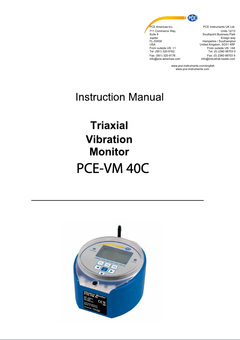 Página nº 1 - Manual de usuario PCE Instruments PCE-VM 40C