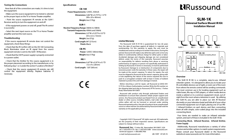 Página 1 del manual Manual de usuario Russound SLM-1K