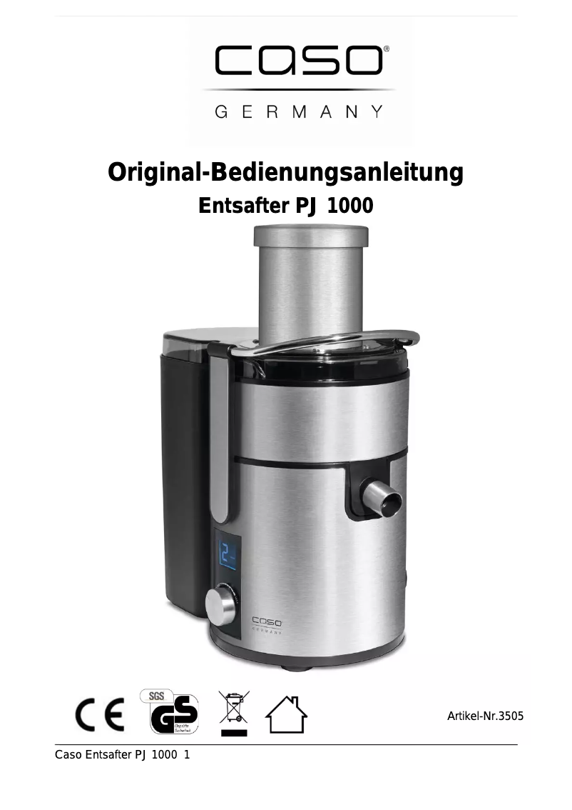 Imagen de la primera página del manual del dispositivo PJ1000