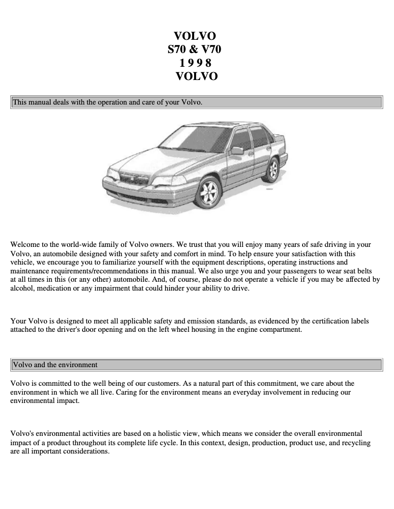 Página 1 del manual Manual de usuario Volvo V70 (1998)