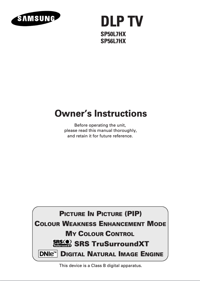Página 1 del manual Manual de usuario Samsung SP50L7HXR