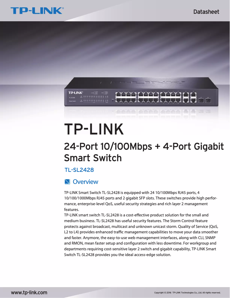 Imagen de la primera página del manual del dispositivo TL-SL2428
