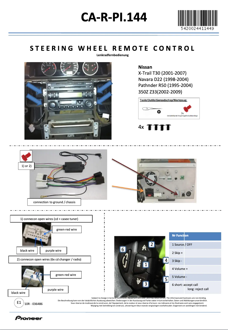 Página 1 del manual Manual de usuario Pioneer CA-R-PI.144