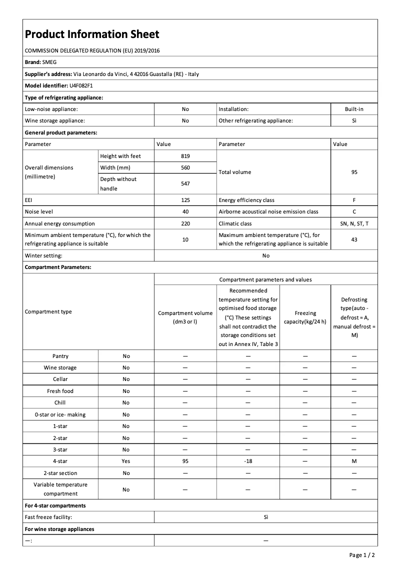Página 1 del manual Folleto Smeg U4F082F1