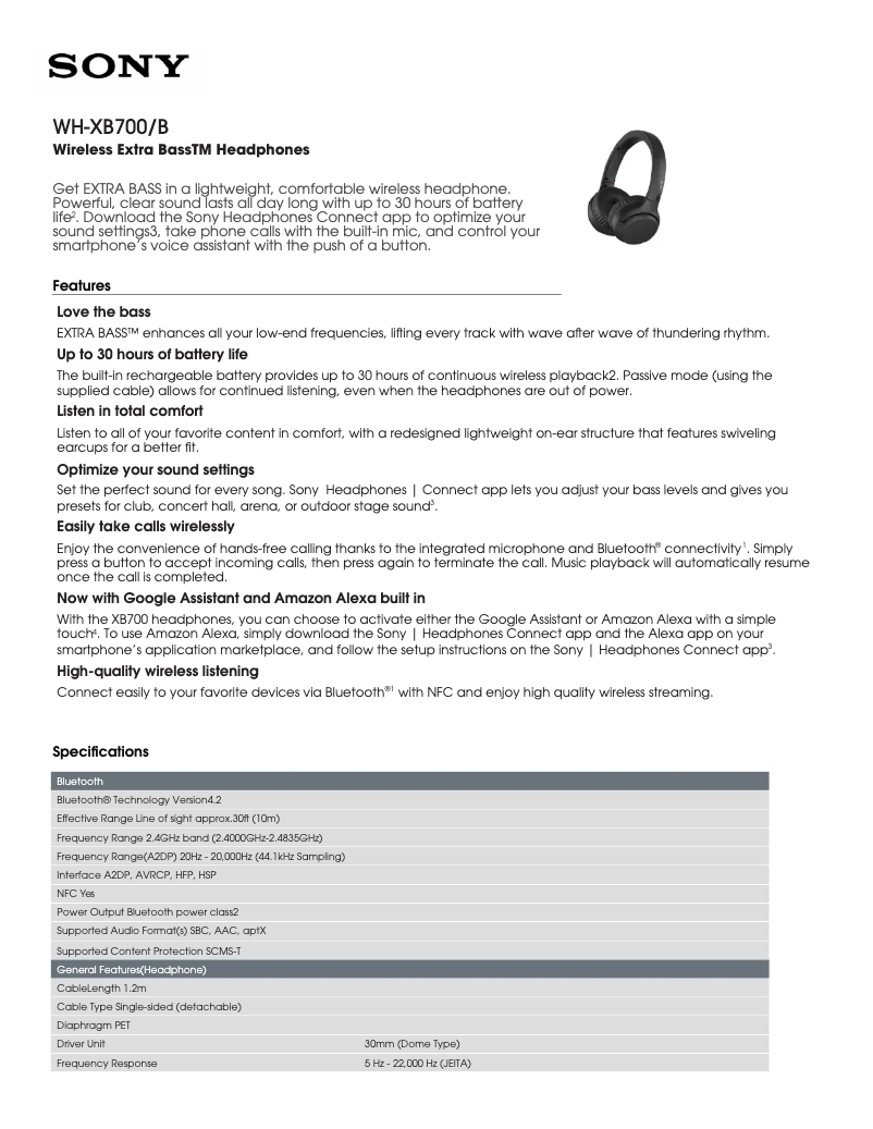 Imagen de la primera página del manual del dispositivo WH-XB700