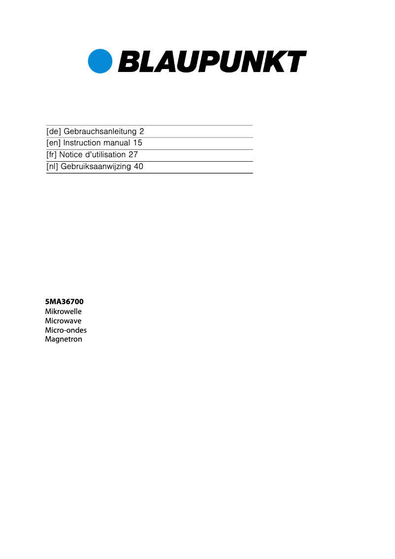 Página nº 1 - Manual de usuario Blaupunkt 5MA36700