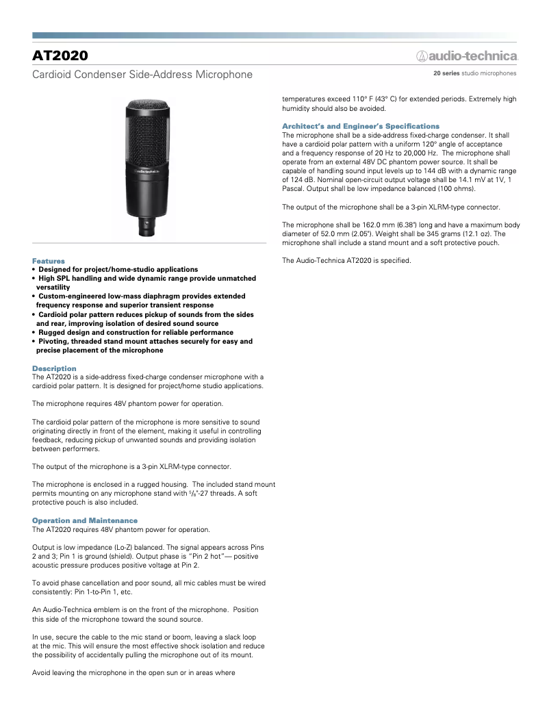 Página 1 del manual Manual de usuario Audio-Technica AT2020 USB