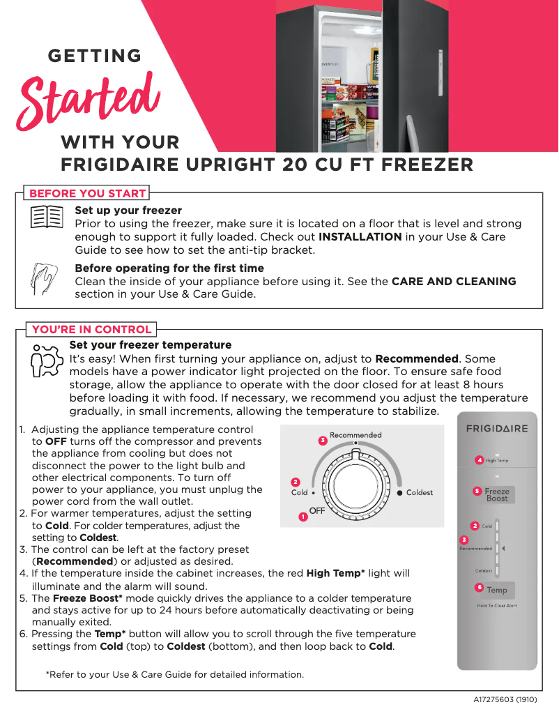 Página 1 del manual Guía de inicio rápido Frigidaire FFFU20F4VW