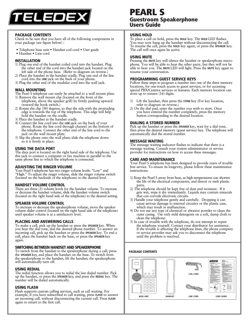 Imagen de la primera página del manual del dispositivo Pearl S
