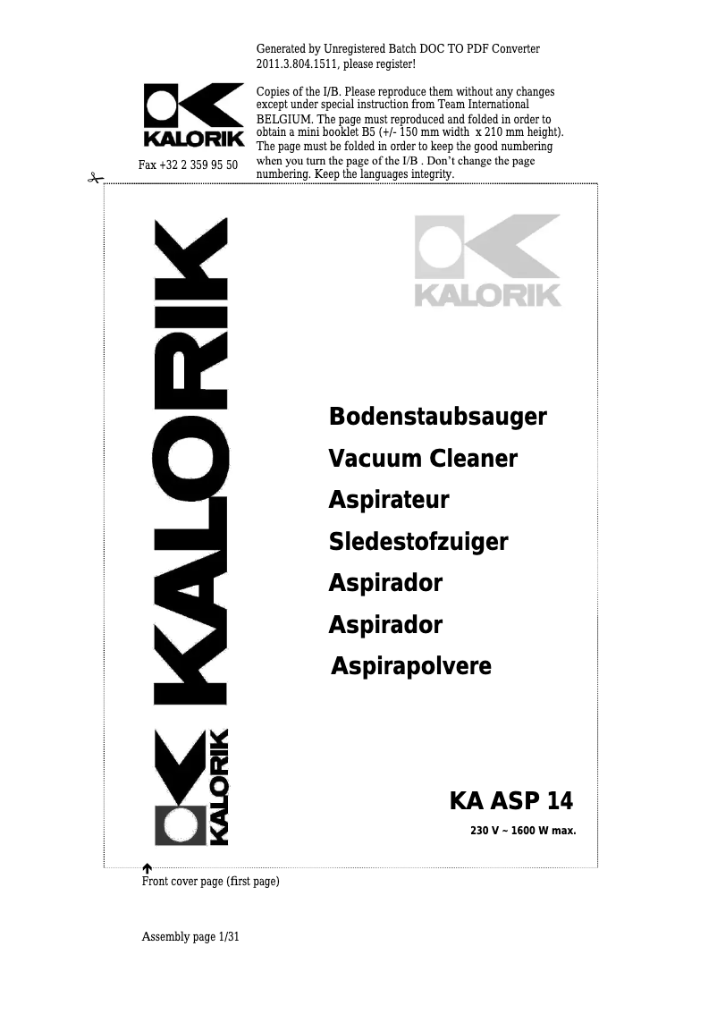 Página 1 del manual Manual de usuario Kalorik KA ASP 14