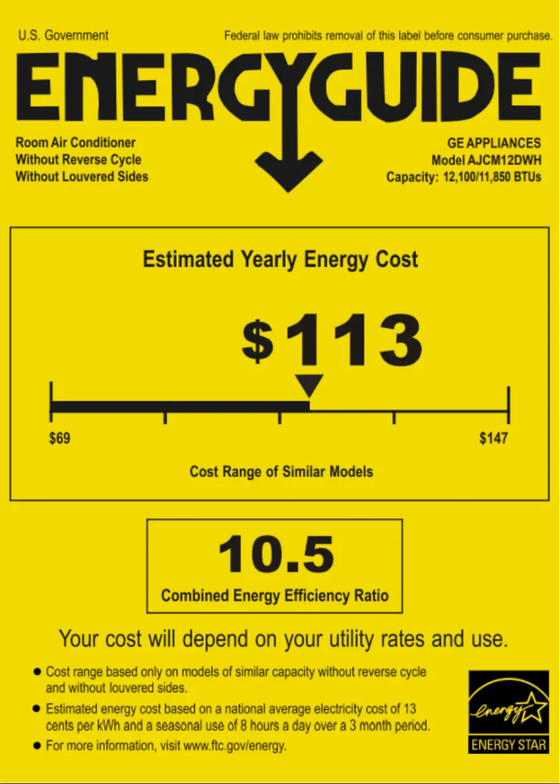 Página 1 del manual Etiqueta energética GE AJCM12DWH