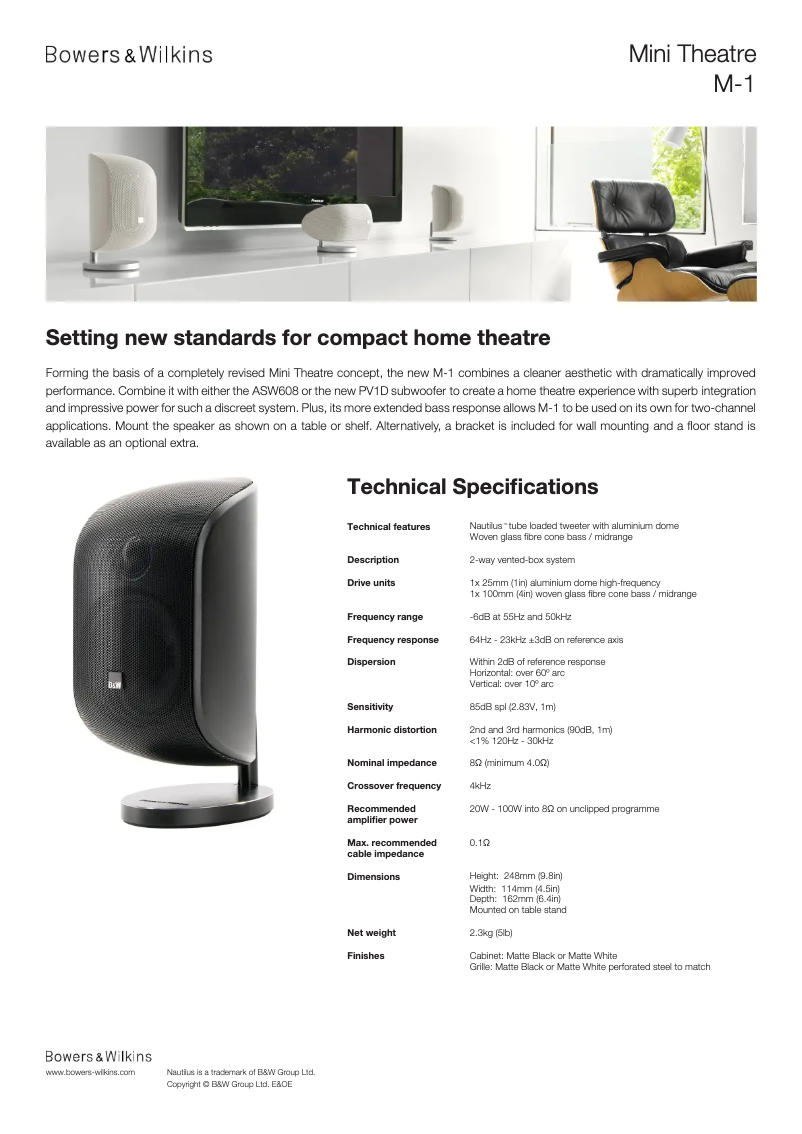 Página 1 del manual Ficha técnica Bowers & Wilkins MT-55