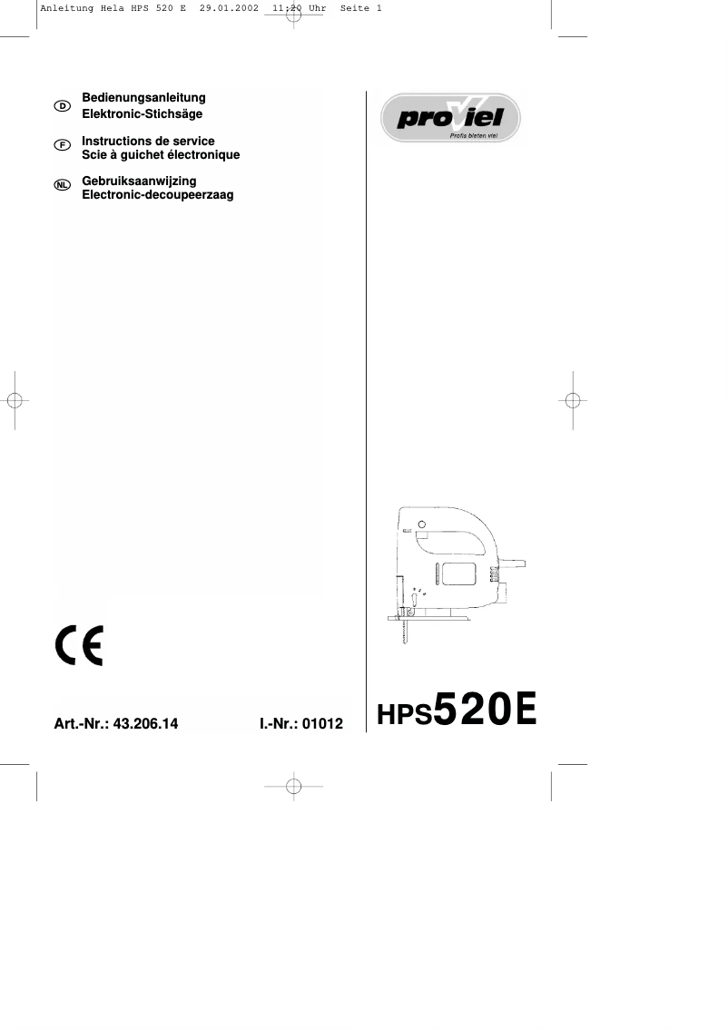 Imagen de la primera página del manual del dispositivo HPS 520 E