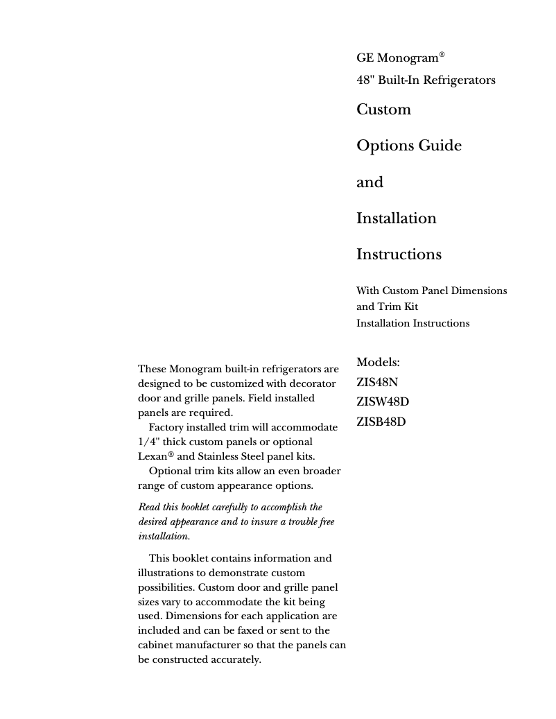 Página 1 del manual Manual de usuario GE ZWWP48