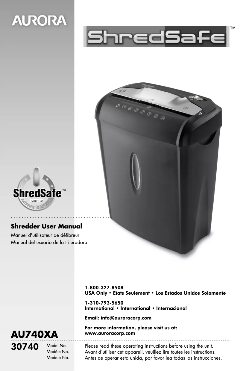 Página 1 del manual Manual de usuario Aurora ShredSafe AU740XA