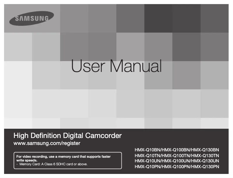Imagen de la primera página del manual del dispositivo HMX-Q10TN