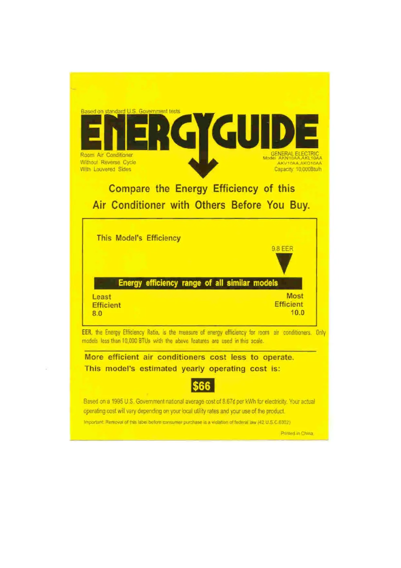 Página 1 del manual Etiqueta energética GE AKV10AA