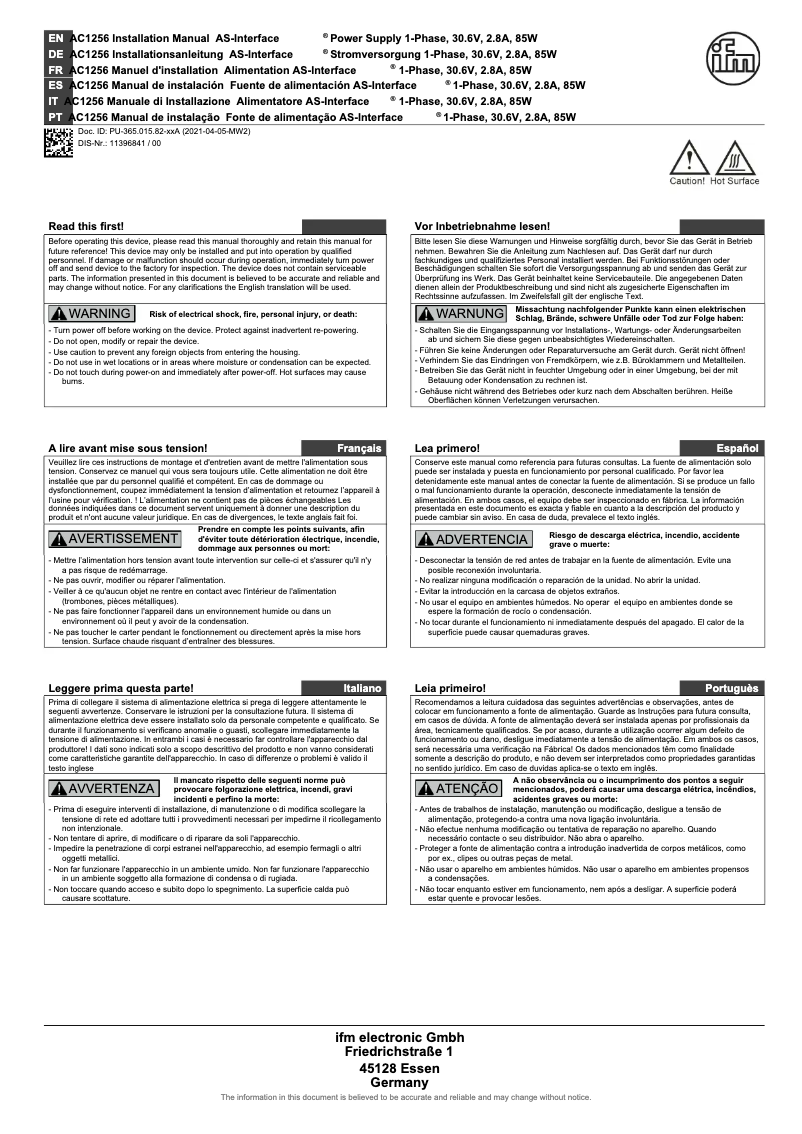 Imagen de la primera página del manual del dispositivo AC1256