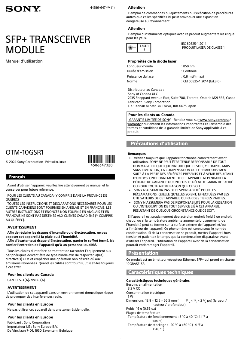 Imagen de la primera página del manual del dispositivo OTM-10GSR1