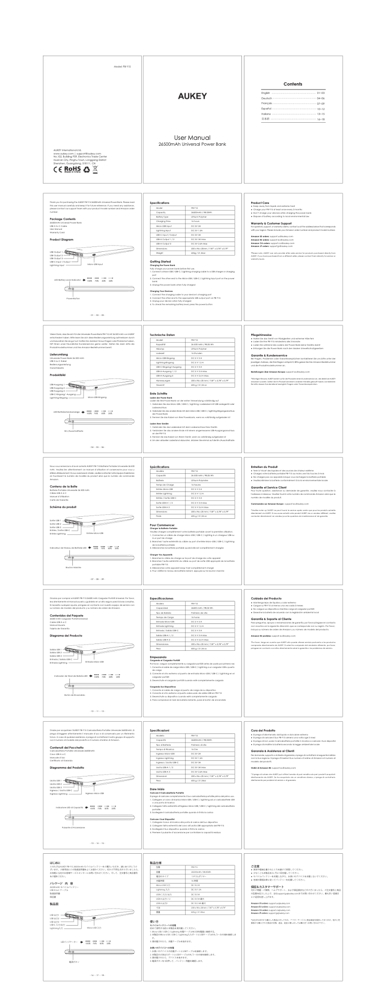 Imagen de la primera página del manual del dispositivo PB-Y15