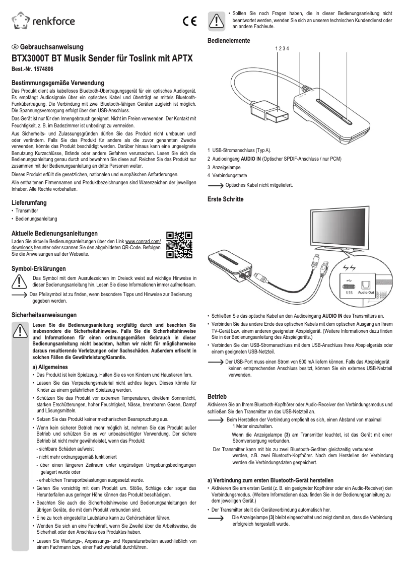 Página nº 1 - Manual de usuario Renkforce BTX-3000T