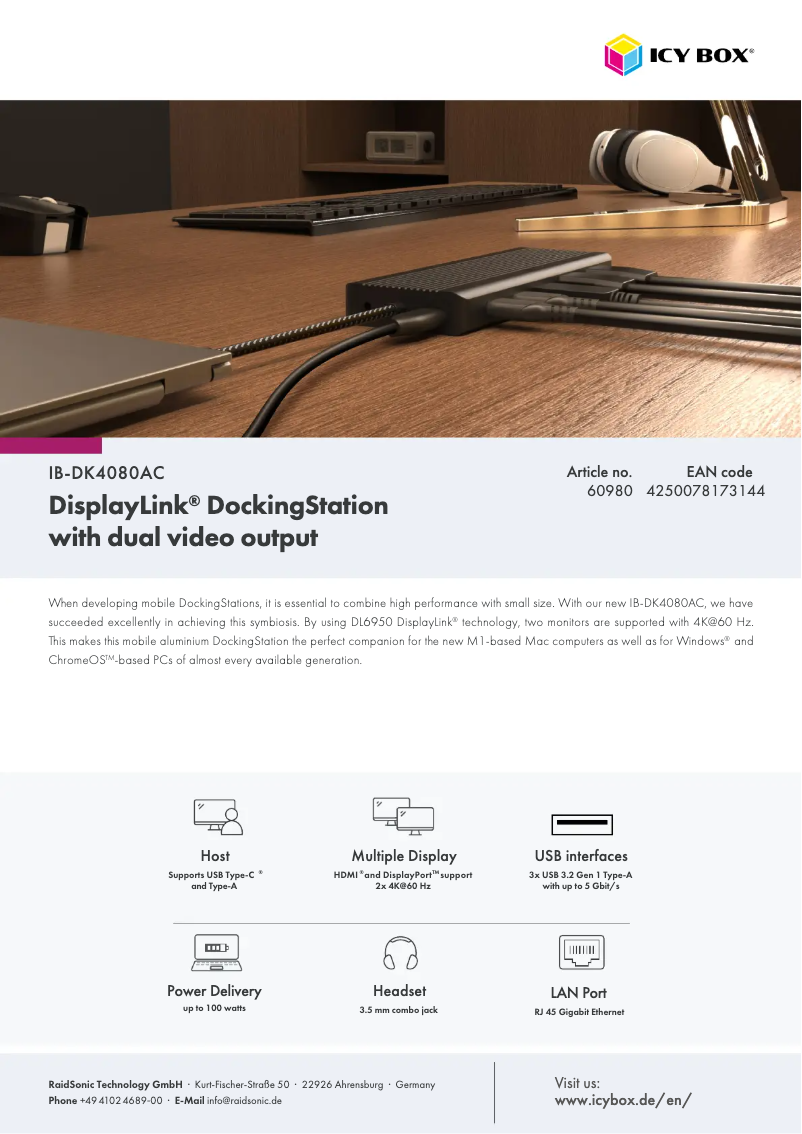 Página 1 del manual Ficha técnica Icy Box IB-DK4080AC